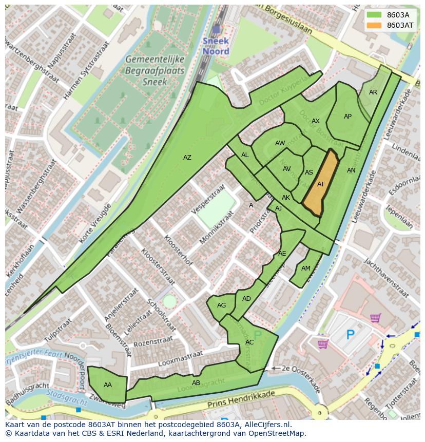 Afbeelding van het postcodegebied 8603 AT op de kaart.