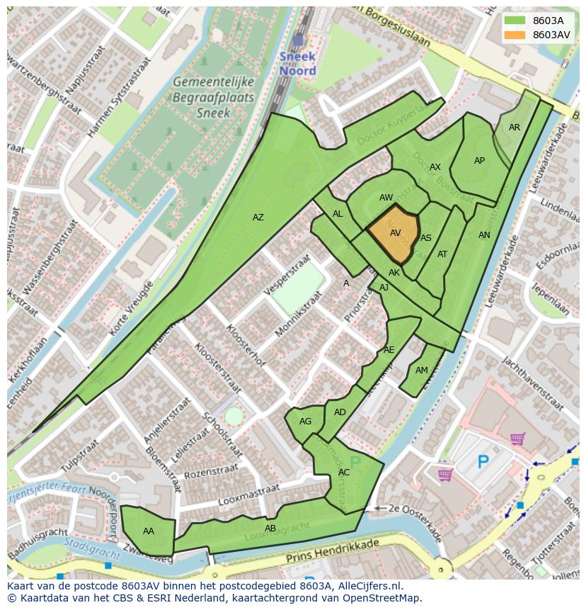 Afbeelding van het postcodegebied 8603 AV op de kaart.