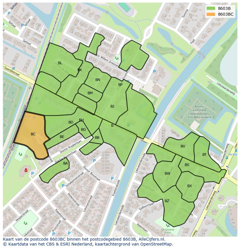 Afbeelding van het postcodegebied 8603 BC op de kaart.