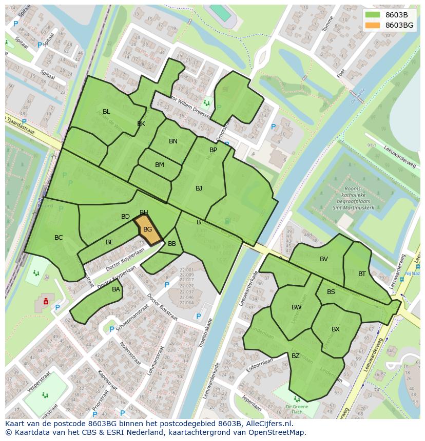 Afbeelding van het postcodegebied 8603 BG op de kaart.