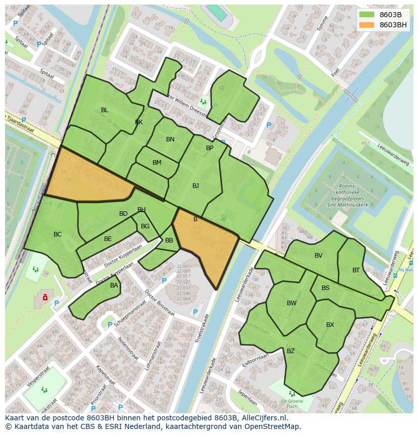 Afbeelding van het postcodegebied 8603 BH op de kaart.