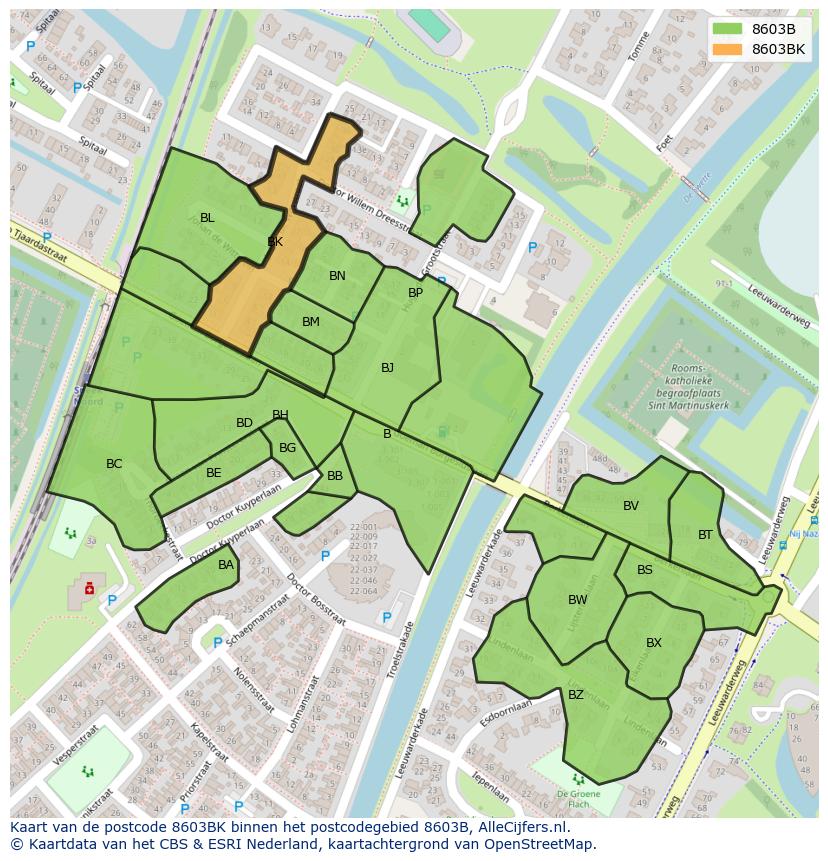 Afbeelding van het postcodegebied 8603 BK op de kaart.