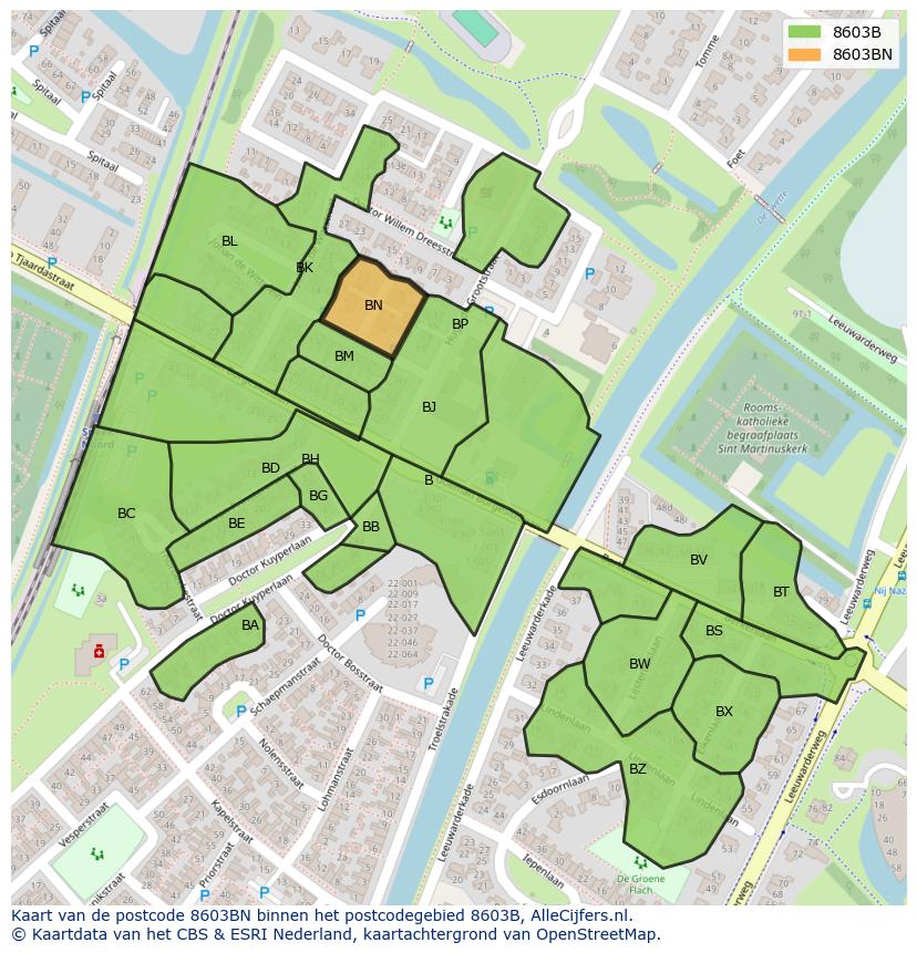 Afbeelding van het postcodegebied 8603 BN op de kaart.