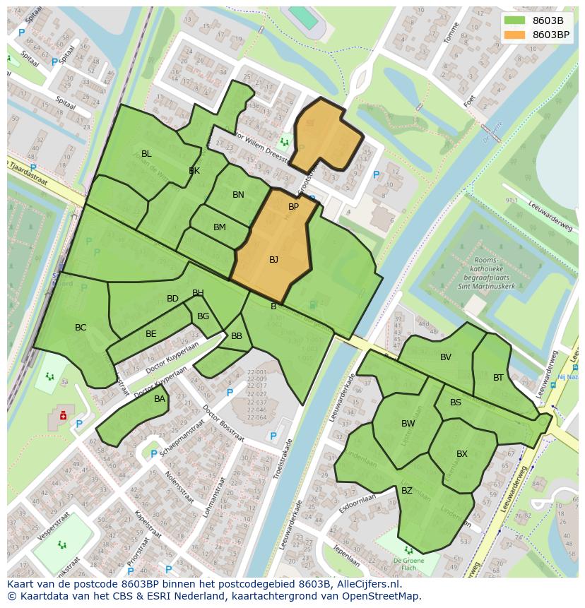 Afbeelding van het postcodegebied 8603 BP op de kaart.