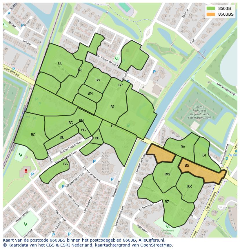 Afbeelding van het postcodegebied 8603 BS op de kaart.