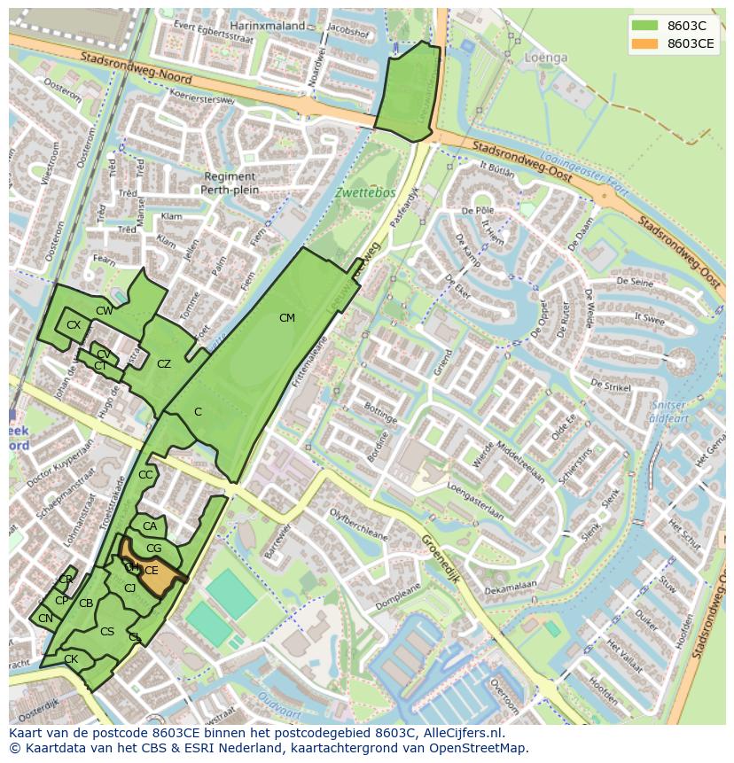 Afbeelding van het postcodegebied 8603 CE op de kaart.