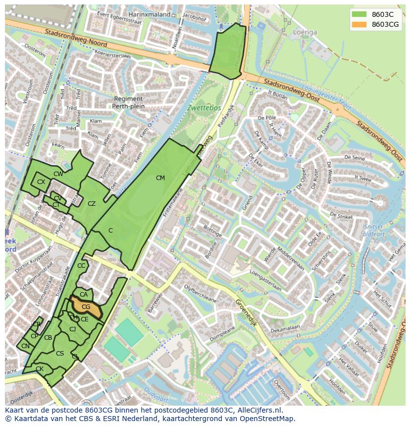 Afbeelding van het postcodegebied 8603 CG op de kaart.