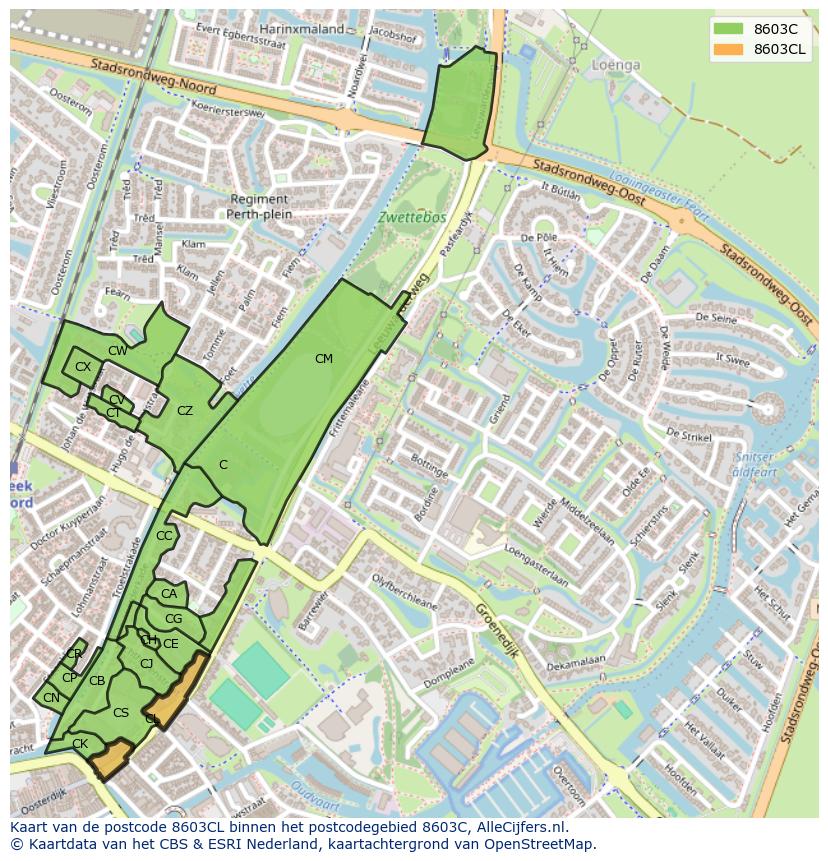 Afbeelding van het postcodegebied 8603 CL op de kaart.
