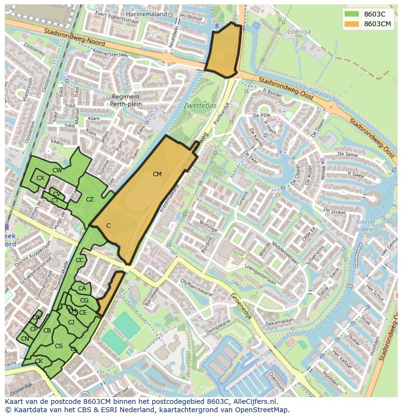Afbeelding van het postcodegebied 8603 CM op de kaart.