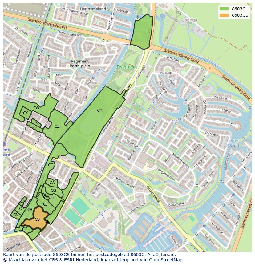 Afbeelding van het postcodegebied 8603 CS op de kaart.