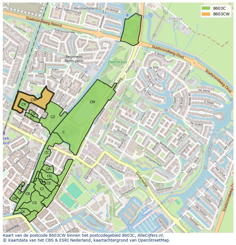 Afbeelding van het postcodegebied 8603 CW op de kaart.