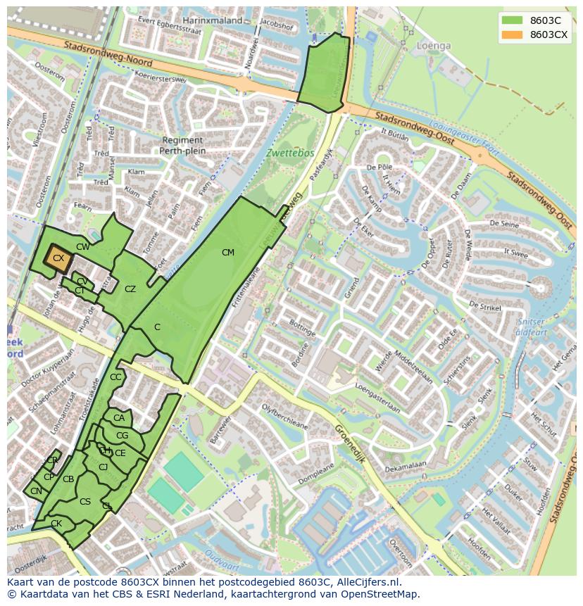 Afbeelding van het postcodegebied 8603 CX op de kaart.