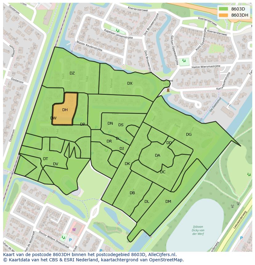 Afbeelding van het postcodegebied 8603 DH op de kaart.