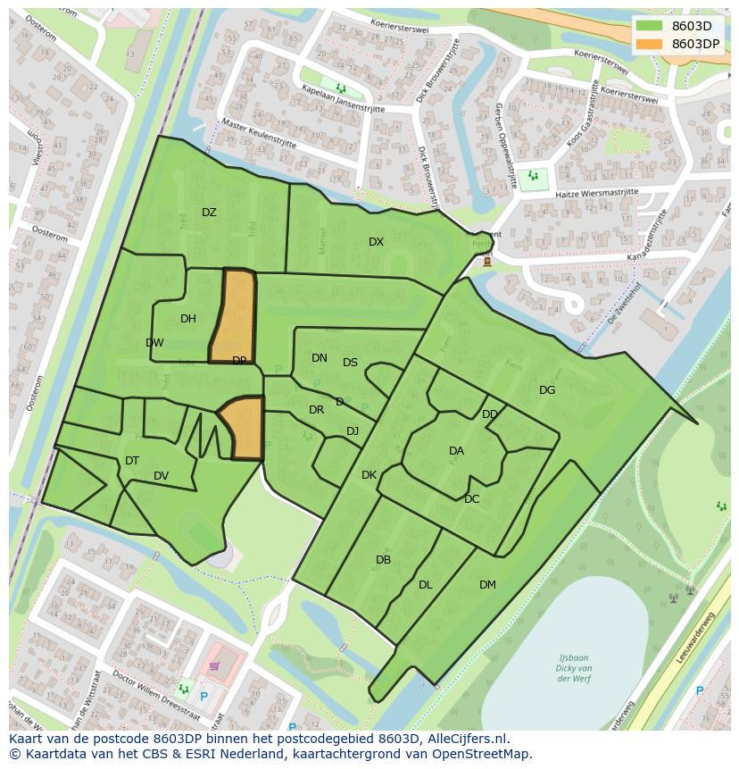 Afbeelding van het postcodegebied 8603 DP op de kaart.