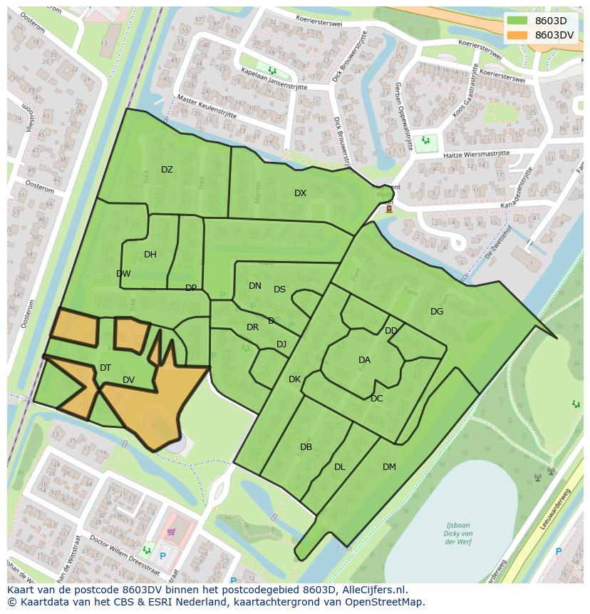 Afbeelding van het postcodegebied 8603 DV op de kaart.