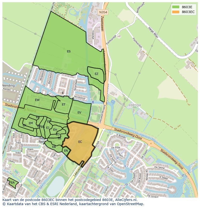 Afbeelding van het postcodegebied 8603 EC op de kaart.