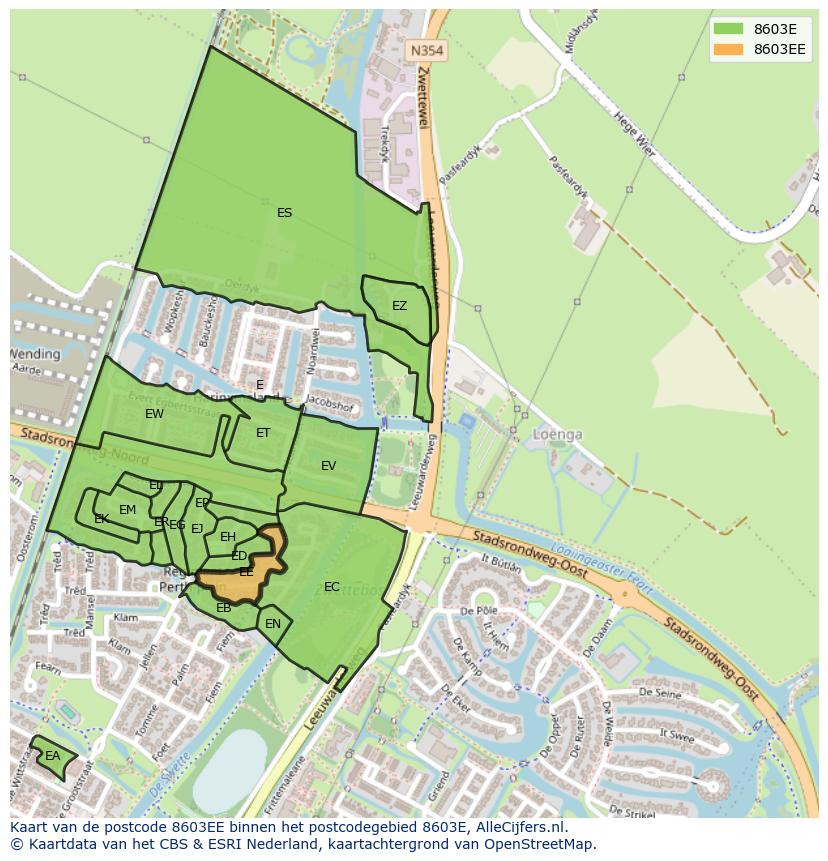 Afbeelding van het postcodegebied 8603 EE op de kaart.
