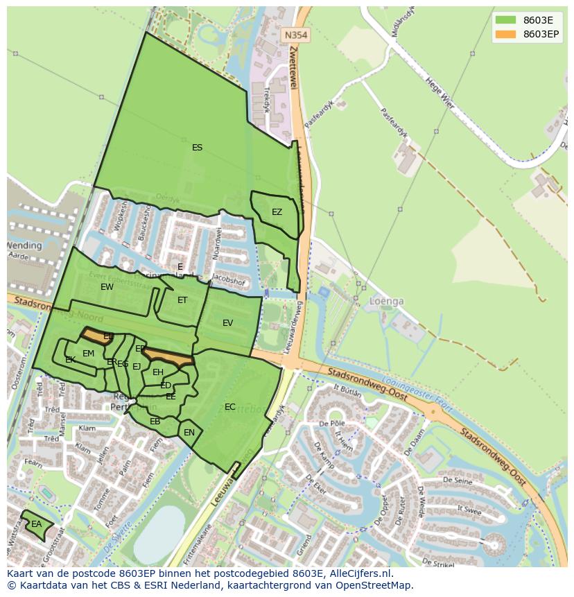 Afbeelding van het postcodegebied 8603 EP op de kaart.