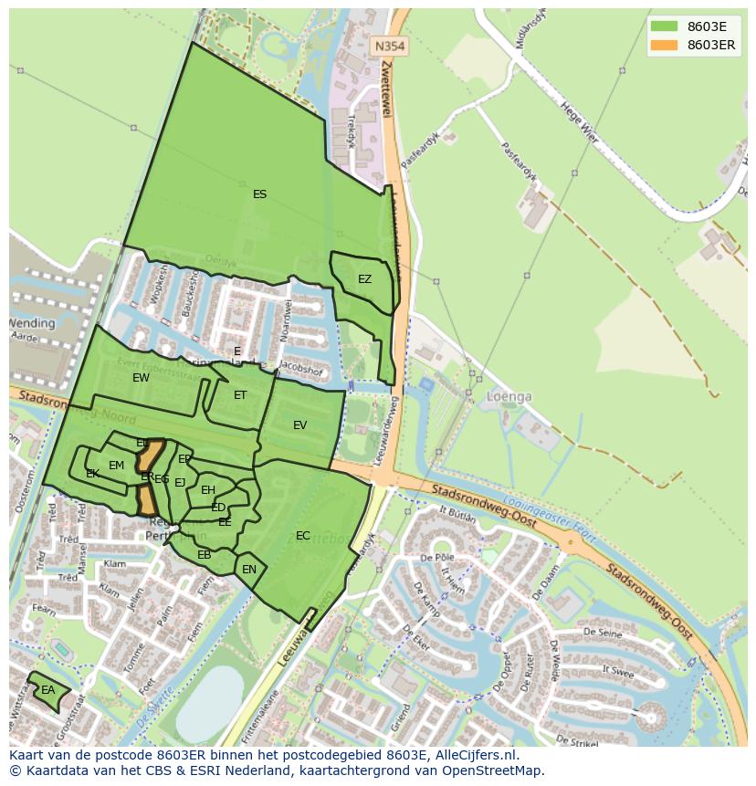Afbeelding van het postcodegebied 8603 ER op de kaart.