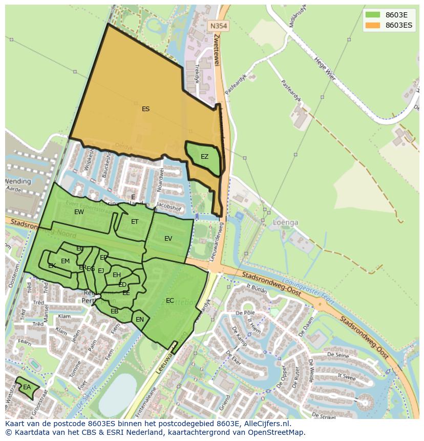 Afbeelding van het postcodegebied 8603 ES op de kaart.