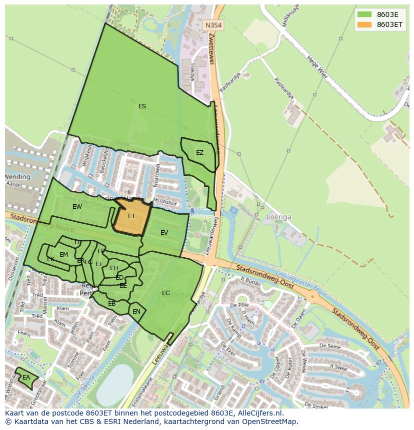 Afbeelding van het postcodegebied 8603 ET op de kaart.