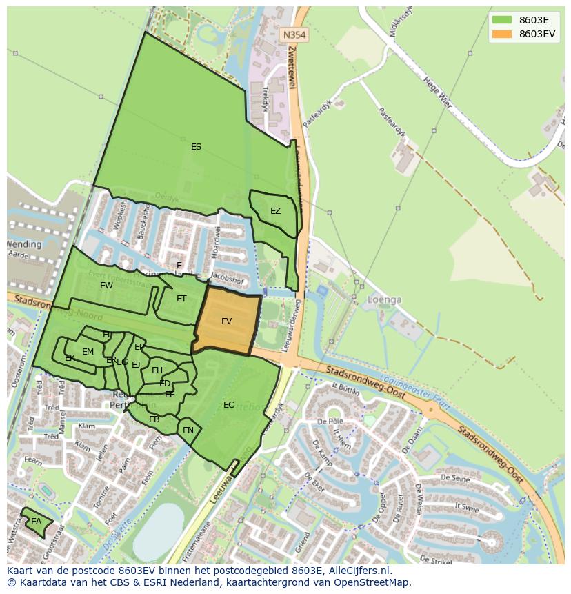 Afbeelding van het postcodegebied 8603 EV op de kaart.