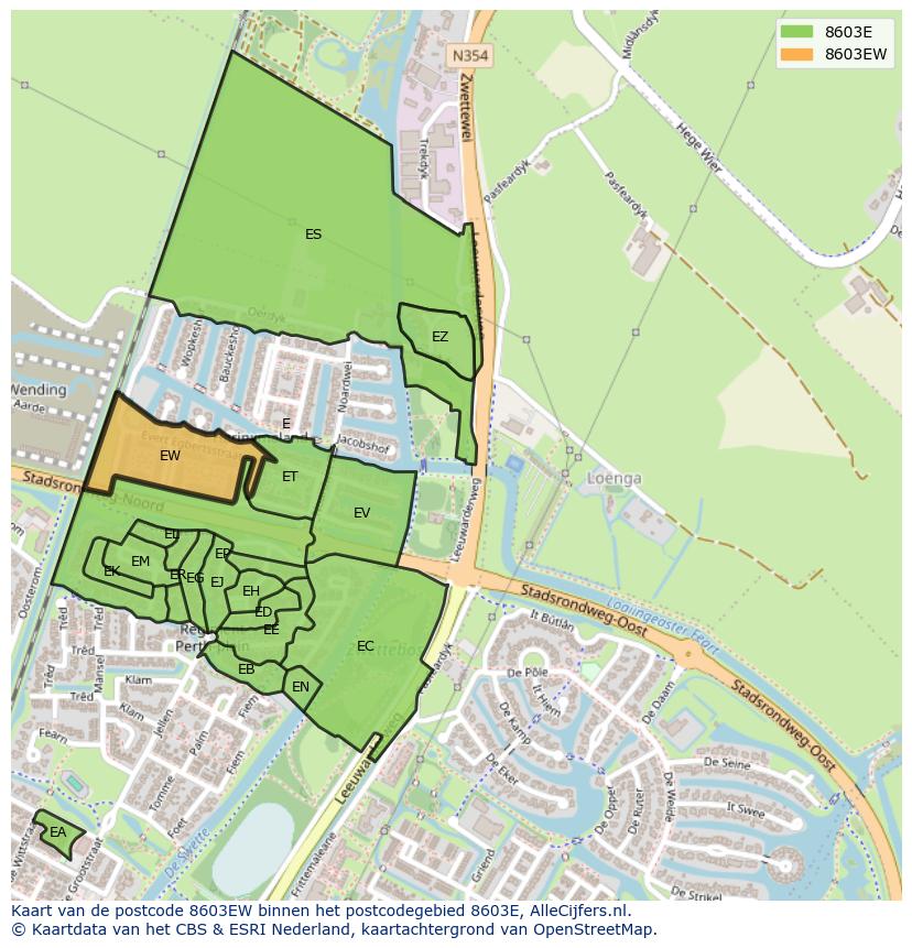 Afbeelding van het postcodegebied 8603 EW op de kaart.