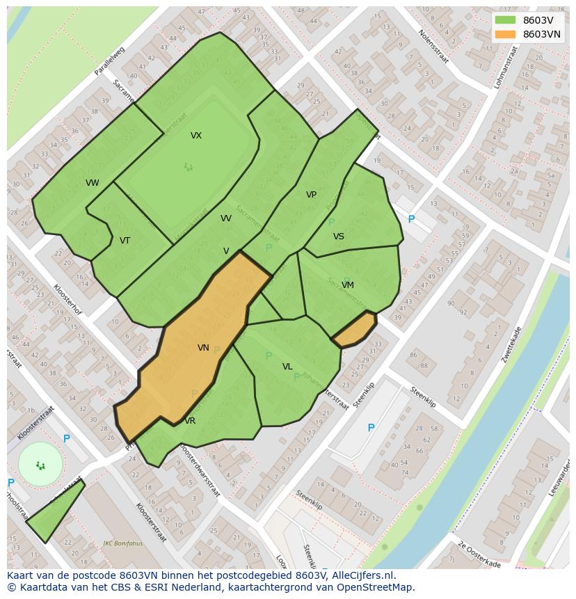 Afbeelding van het postcodegebied 8603 VN op de kaart.
