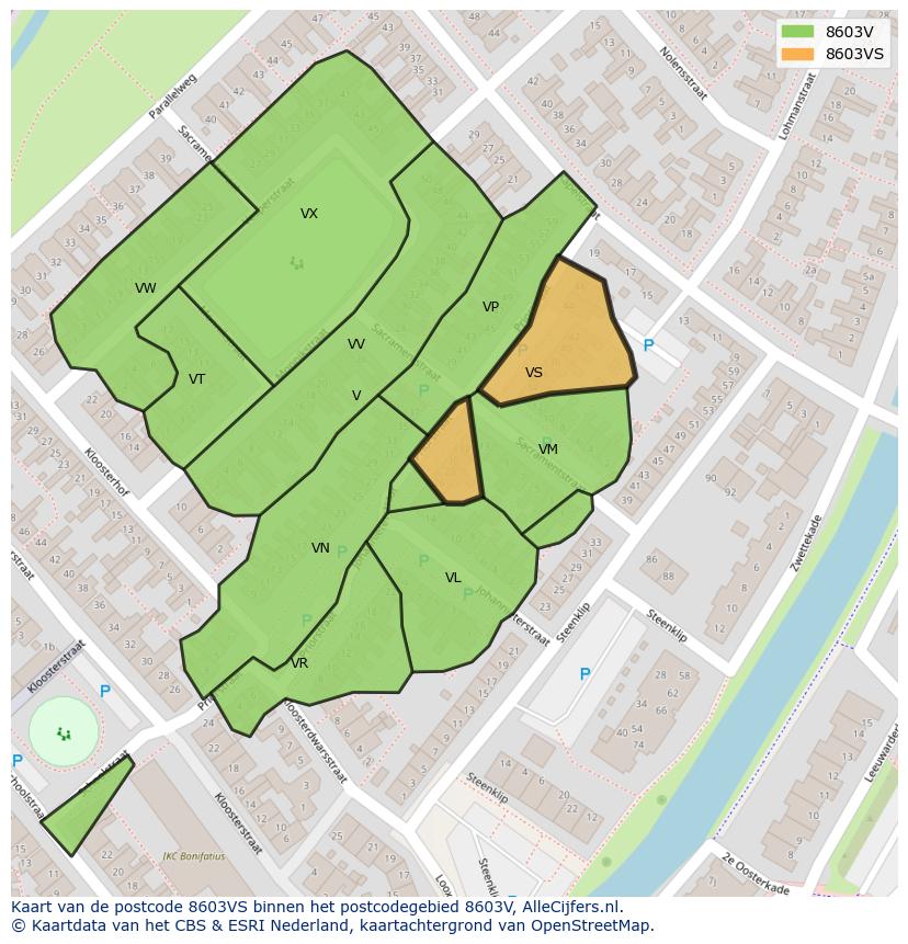 Afbeelding van het postcodegebied 8603 VS op de kaart.