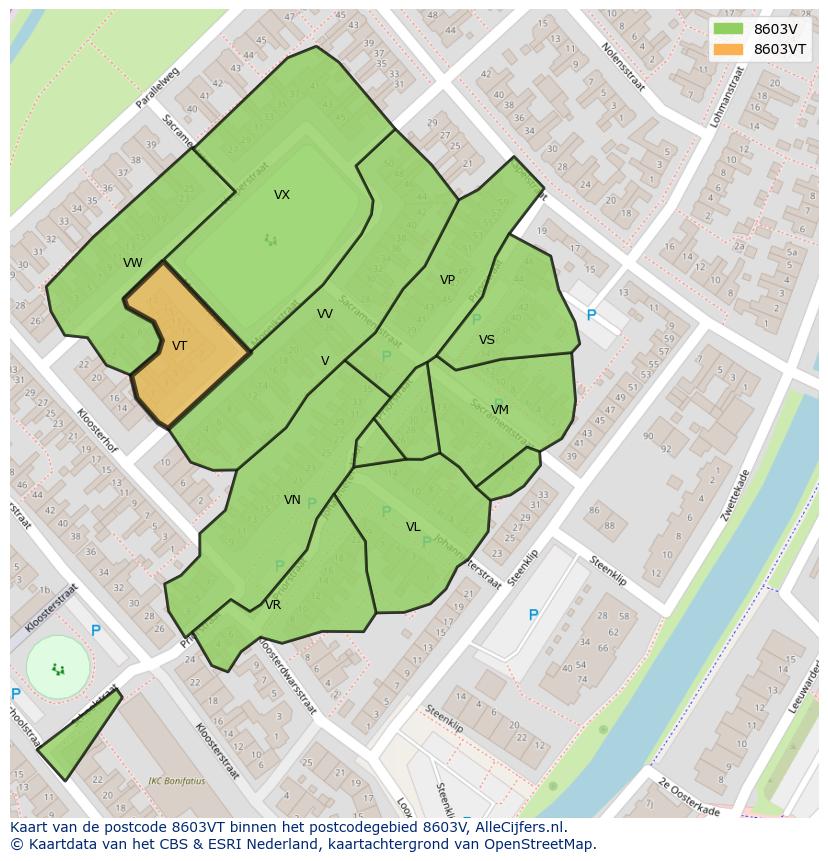 Afbeelding van het postcodegebied 8603 VT op de kaart.