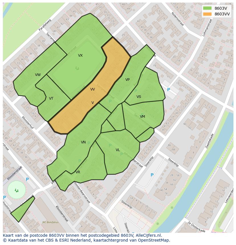 Afbeelding van het postcodegebied 8603 VV op de kaart.