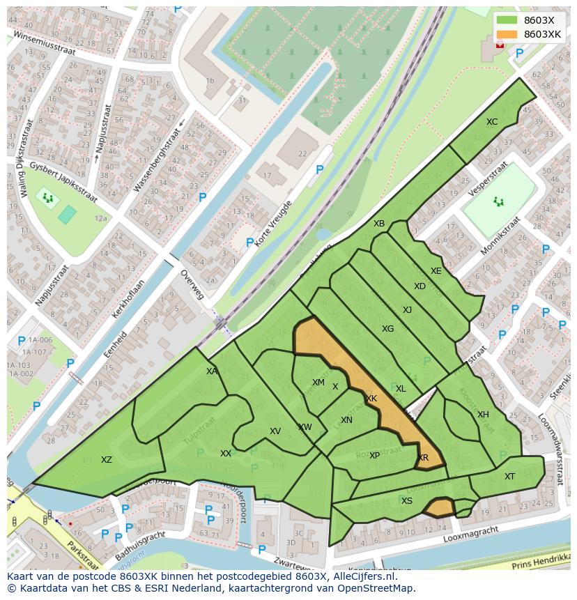 Afbeelding van het postcodegebied 8603 XK op de kaart.