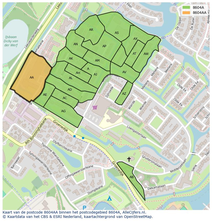 Afbeelding van het postcodegebied 8604 AA op de kaart.