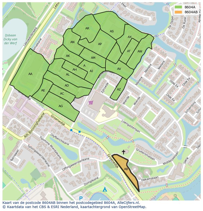 Afbeelding van het postcodegebied 8604 AB op de kaart.