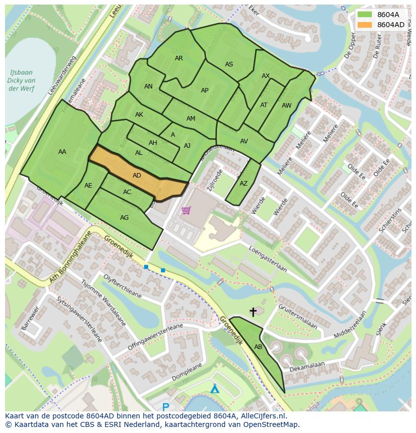 Afbeelding van het postcodegebied 8604 AD op de kaart.