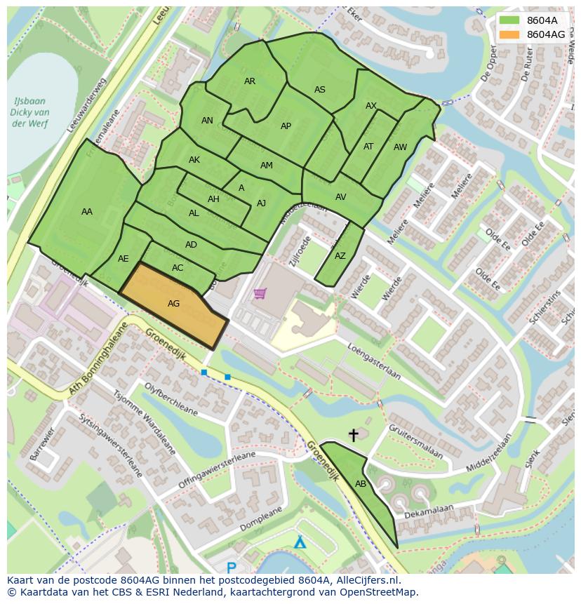 Afbeelding van het postcodegebied 8604 AG op de kaart.
