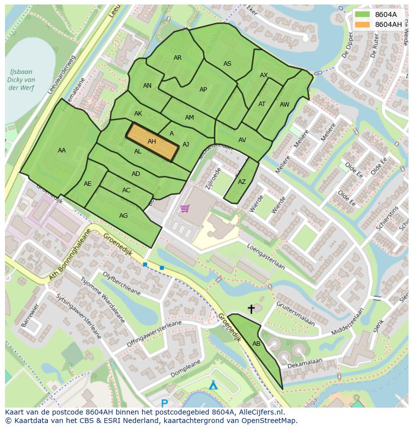 Afbeelding van het postcodegebied 8604 AH op de kaart.