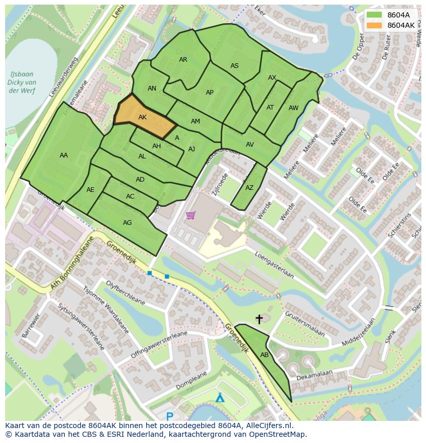 Afbeelding van het postcodegebied 8604 AK op de kaart.