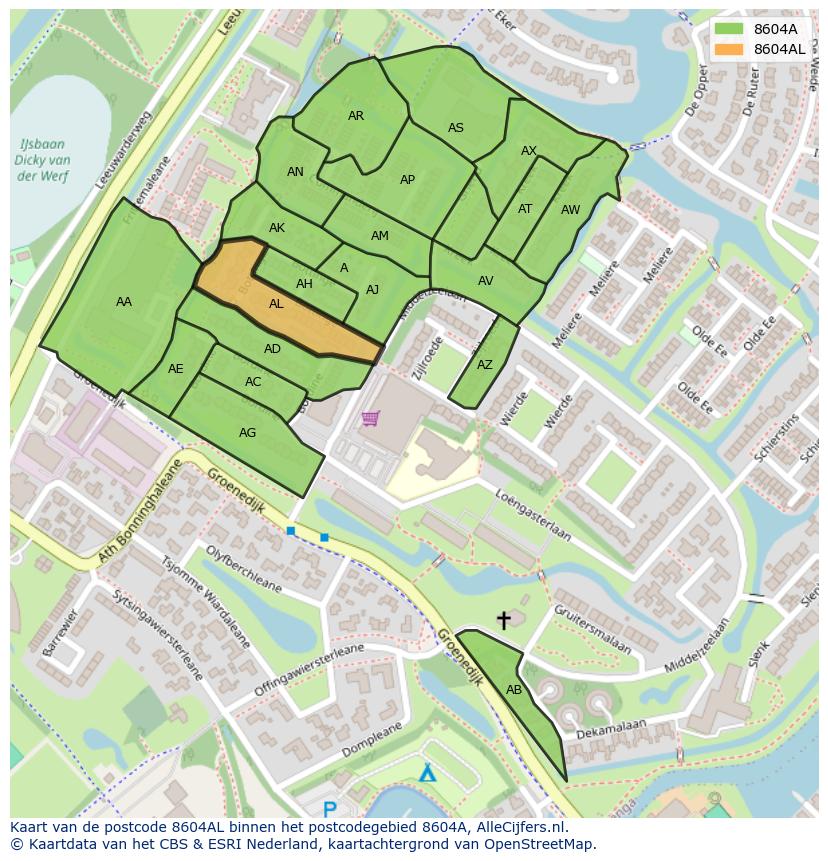 Afbeelding van het postcodegebied 8604 AL op de kaart.