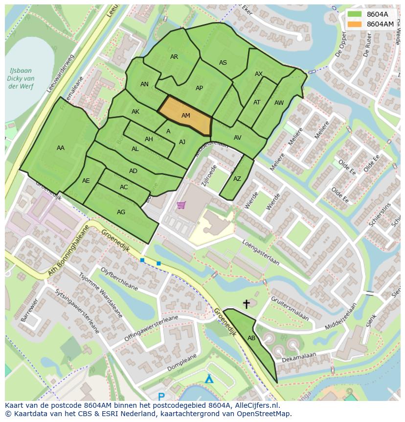 Afbeelding van het postcodegebied 8604 AM op de kaart.