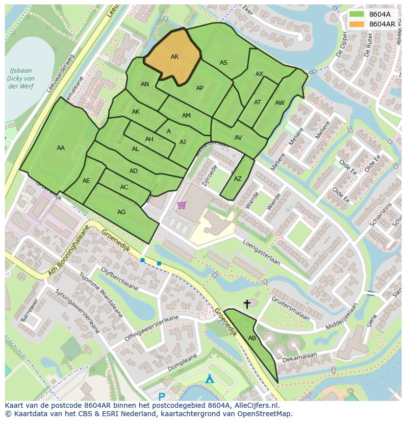 Afbeelding van het postcodegebied 8604 AR op de kaart.