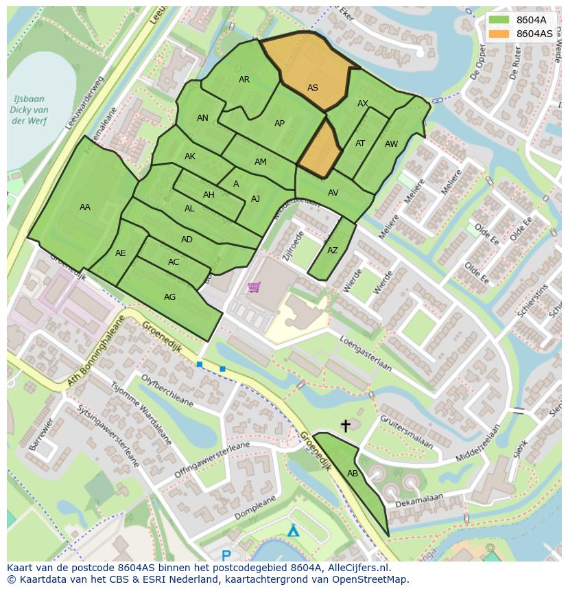 Afbeelding van het postcodegebied 8604 AS op de kaart.