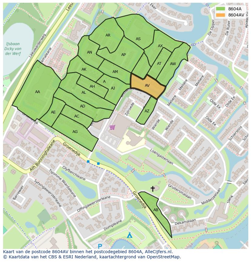 Afbeelding van het postcodegebied 8604 AV op de kaart.