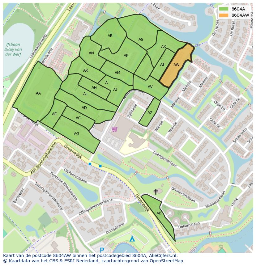 Afbeelding van het postcodegebied 8604 AW op de kaart.