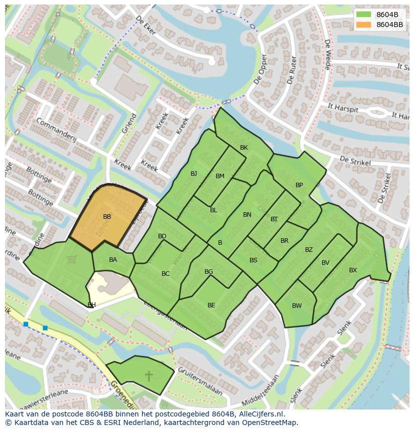 Afbeelding van het postcodegebied 8604 BB op de kaart.
