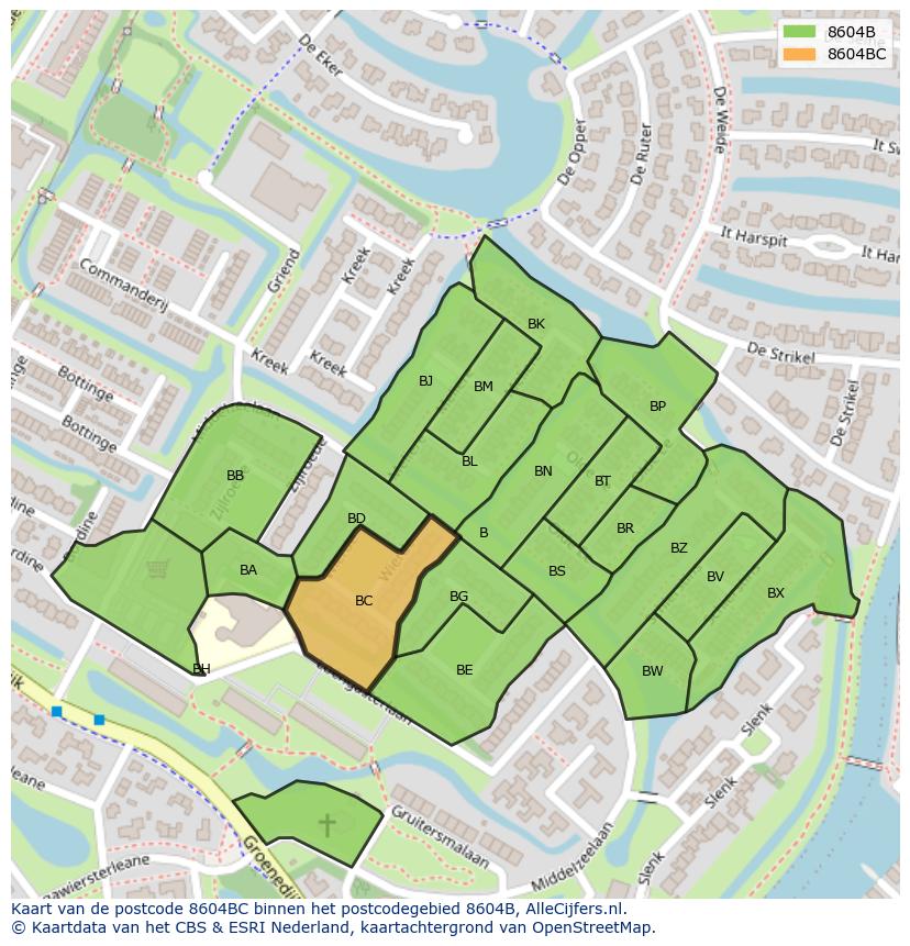 Afbeelding van het postcodegebied 8604 BC op de kaart.