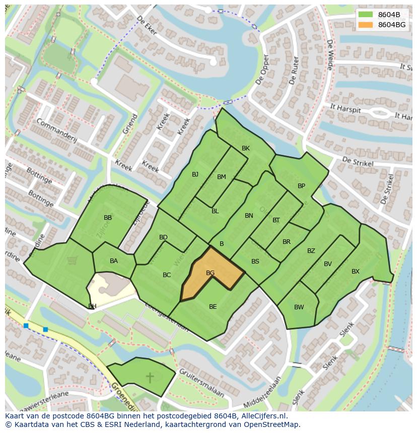 Afbeelding van het postcodegebied 8604 BG op de kaart.