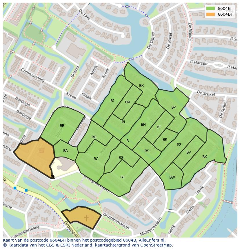 Afbeelding van het postcodegebied 8604 BH op de kaart.