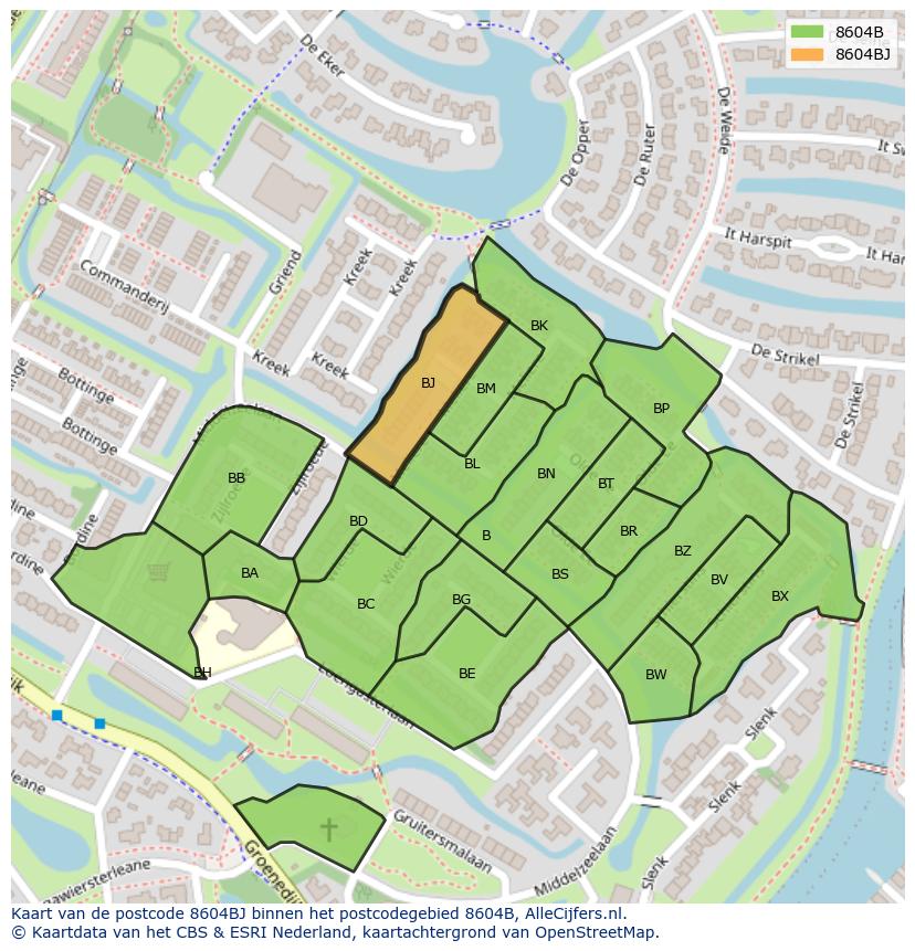 Afbeelding van het postcodegebied 8604 BJ op de kaart.