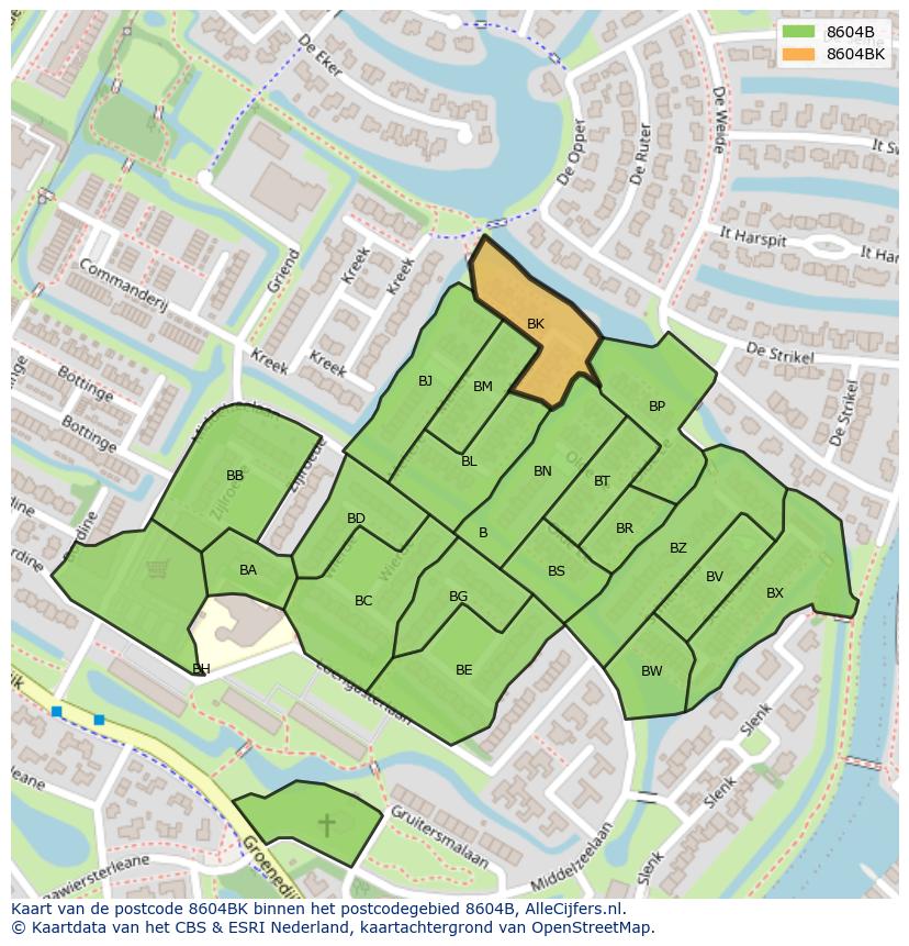 Afbeelding van het postcodegebied 8604 BK op de kaart.